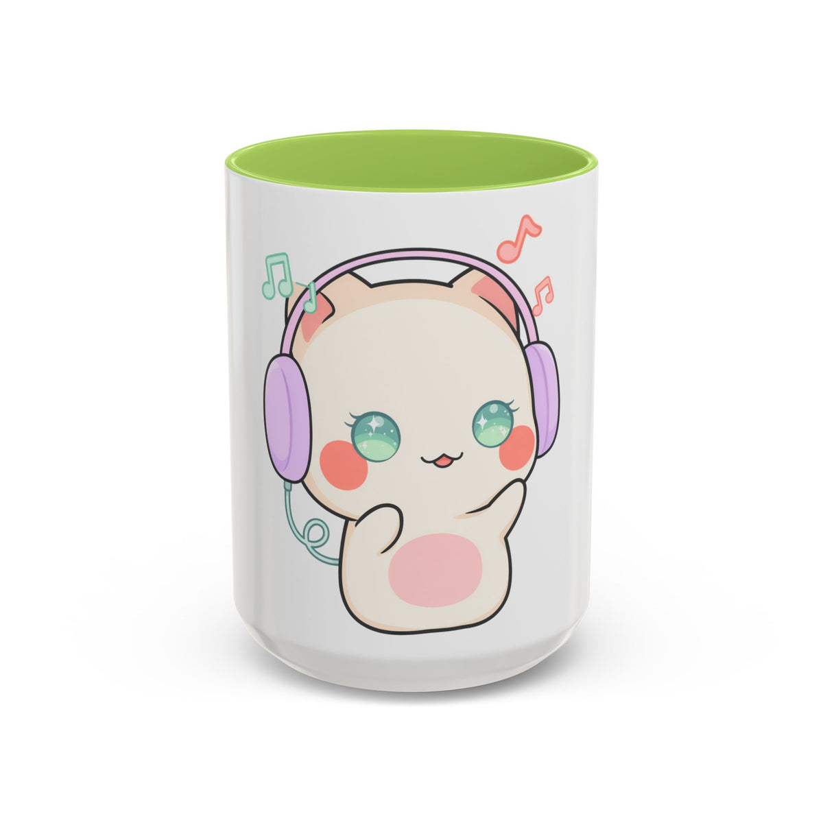 Kawaii Cat Coffee Mug, Music Lover Accent Ceramic Mug