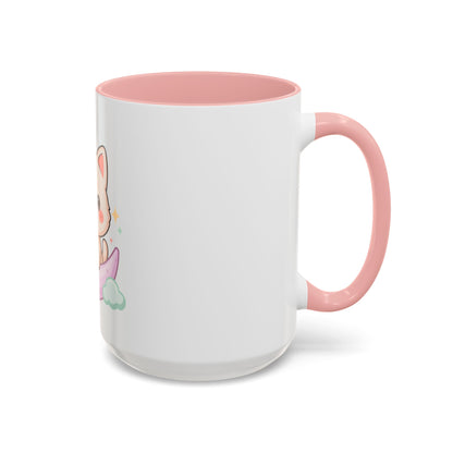 Kawaii Cat Moon Accent Coffee Mug, Cute Cat Lover Gift