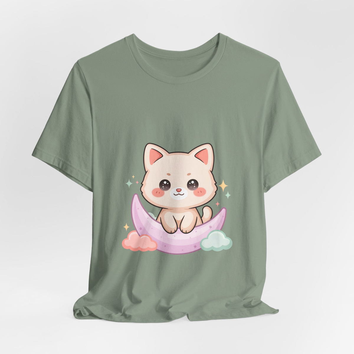 Kawaii Cat Moon T-Shirt for Cozy Night Owls