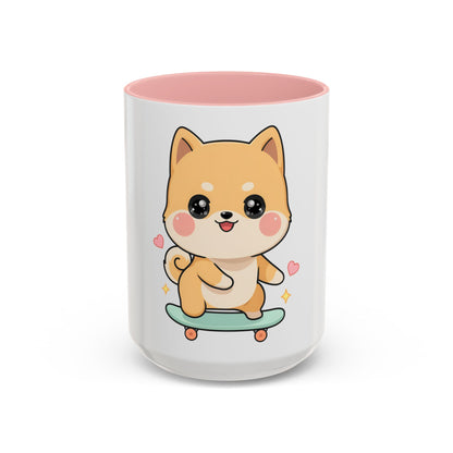 Kawaii Shiba Inu Skateboard Mug, Cute Accent Coffee Mug