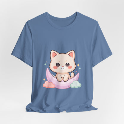 Kawaii Cat Moon T-Shirt for Cozy Night Owls