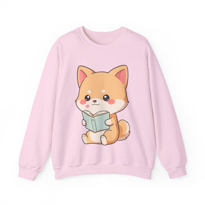 Reading Shiba Inu Sweatshirt, Cute Kawaii Book Lover Gift