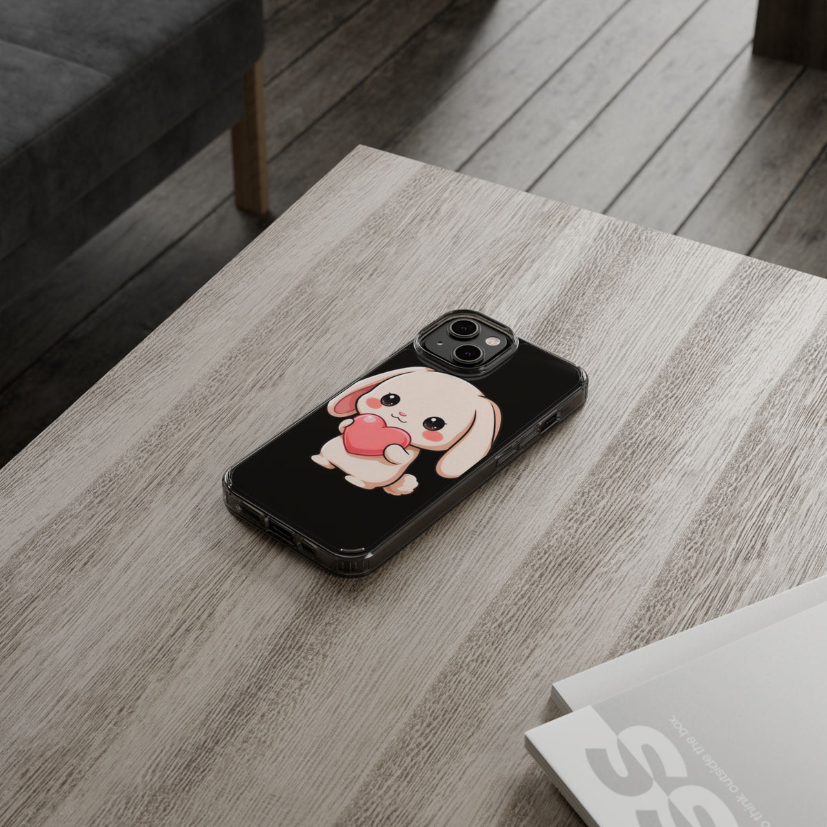 Kawaii Bunny Clear Phone Case with Heart