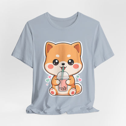 Kawaii Shiba Bubble Tea T-Shirt for Boba Lovers