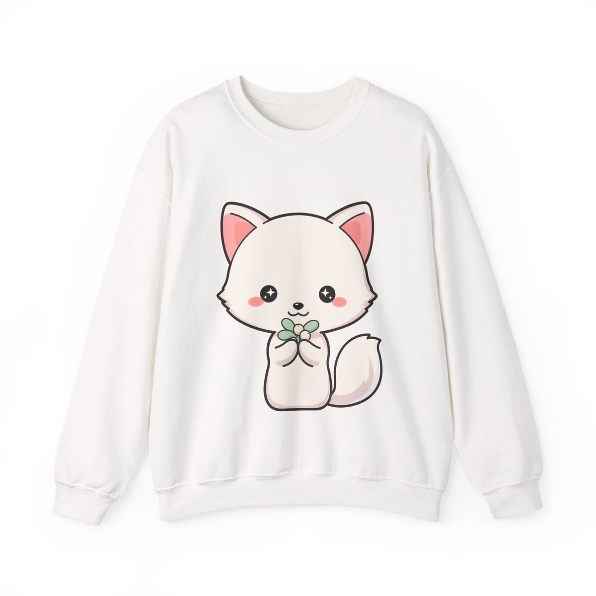 Kawaii Arctic Fox Sweatshirt, Cute Mistletoe Holiday Crewneck