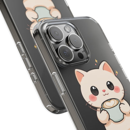 Kawaii Cat Latte Phone Case, Clear Impact-Resistant