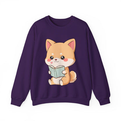 Reading Shiba Inu Sweatshirt, Cute Kawaii Book Lover Gift