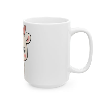 Kawaii Reindeer Mug, Cute Christmas Mistletoe Gift