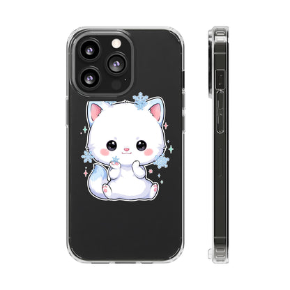 Kawaii Arctic Fox Phone Case, Cute Snowflake Clear Case
