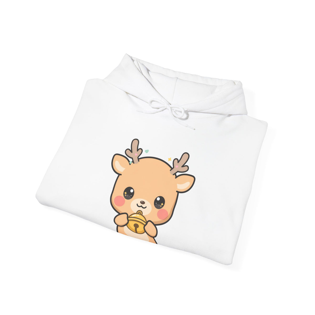 Kawaii Reindeer Hoodie, Cute Christmas Jingle Bell Sweatshirt