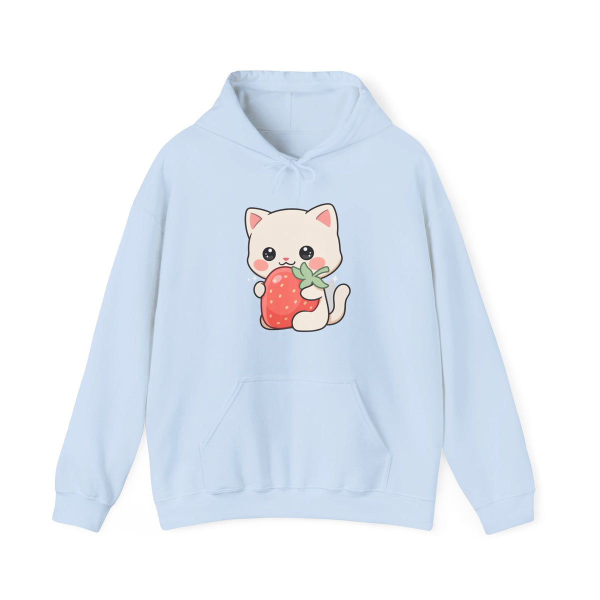 Kawaii Cat Strawberry Hoodie, Cute Chibi Cat Sweatshirt