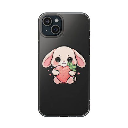 Kawaii Bunny Strawberry Phone Case, Clear Impact-Resistant