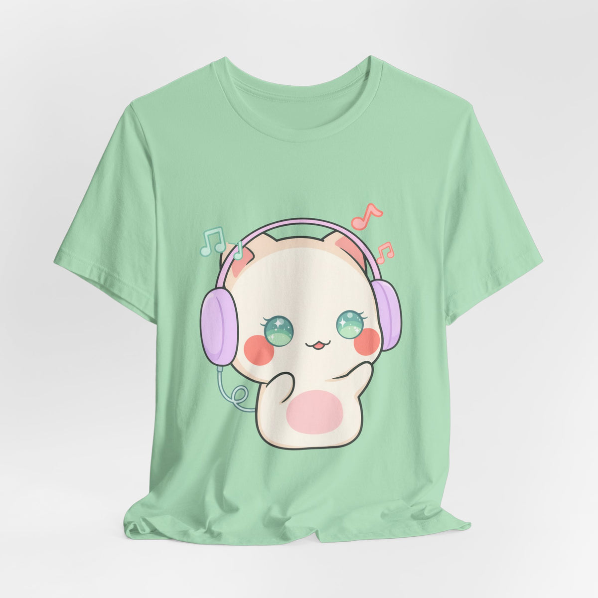 Kawaii Cat Music Lover T-Shirt, Cute Headphone Kitty Tee