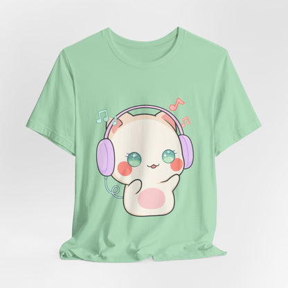 Kawaii Cat Music Lover T-Shirt, Cute Headphone Kitty Tee