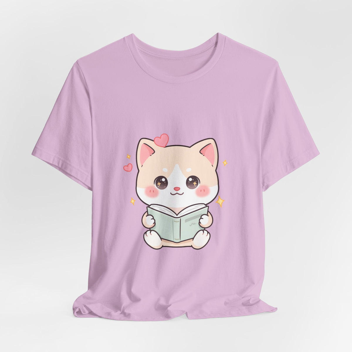 Kawaii Reading Cat T-Shirt for Book Lovers