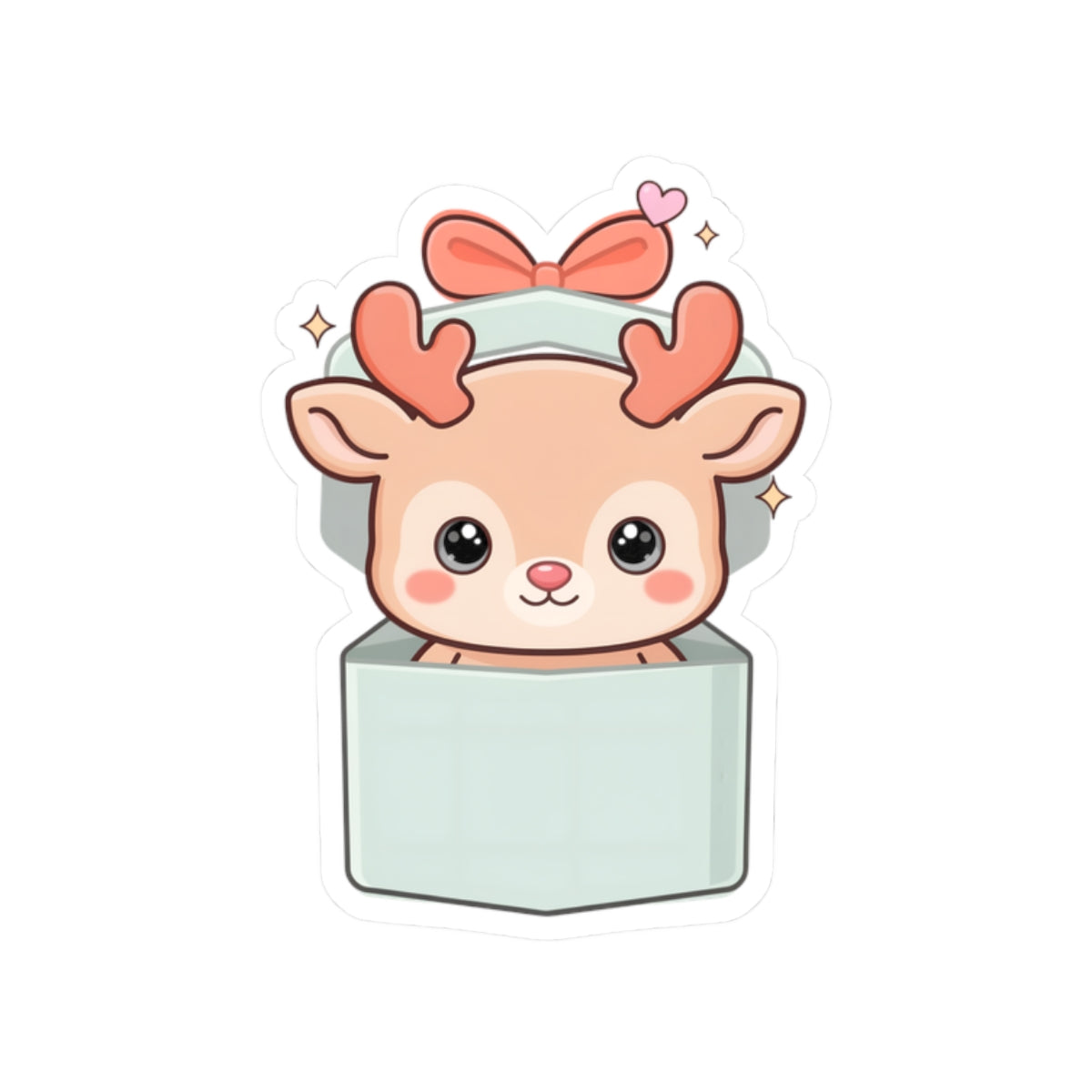 Kawaii Reindeer Sticker, Cute Christmas Gift Box Decal