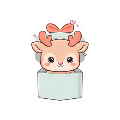 Kawaii Reindeer Sticker, Cute Christmas Gift Box Decal