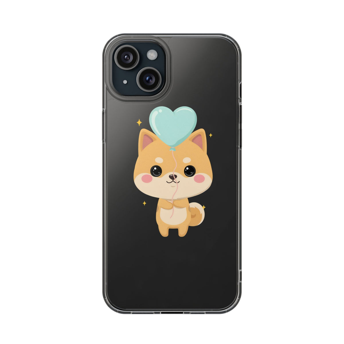 Kawaii Shiba Inu Clear Phone Case with Heart Balloon