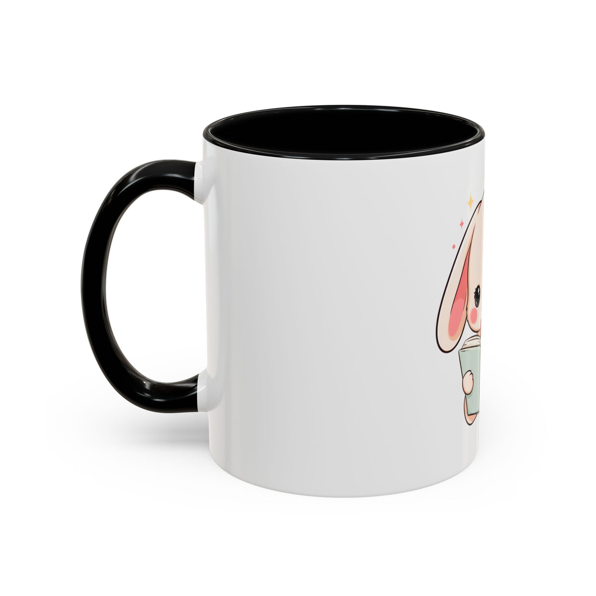 Kawaii Reading Bunny Mug, Cute Book Lover Accent Coffee Mug