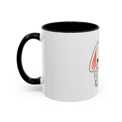 Kawaii Reading Bunny Mug, Cute Book Lover Accent Coffee Mug