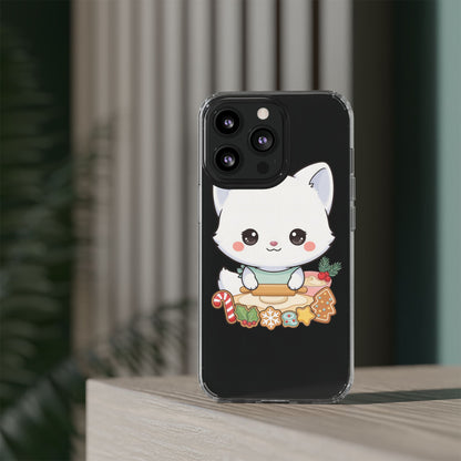 Christmas Fox Clear Phone Case, Kawaii Cookie Baker