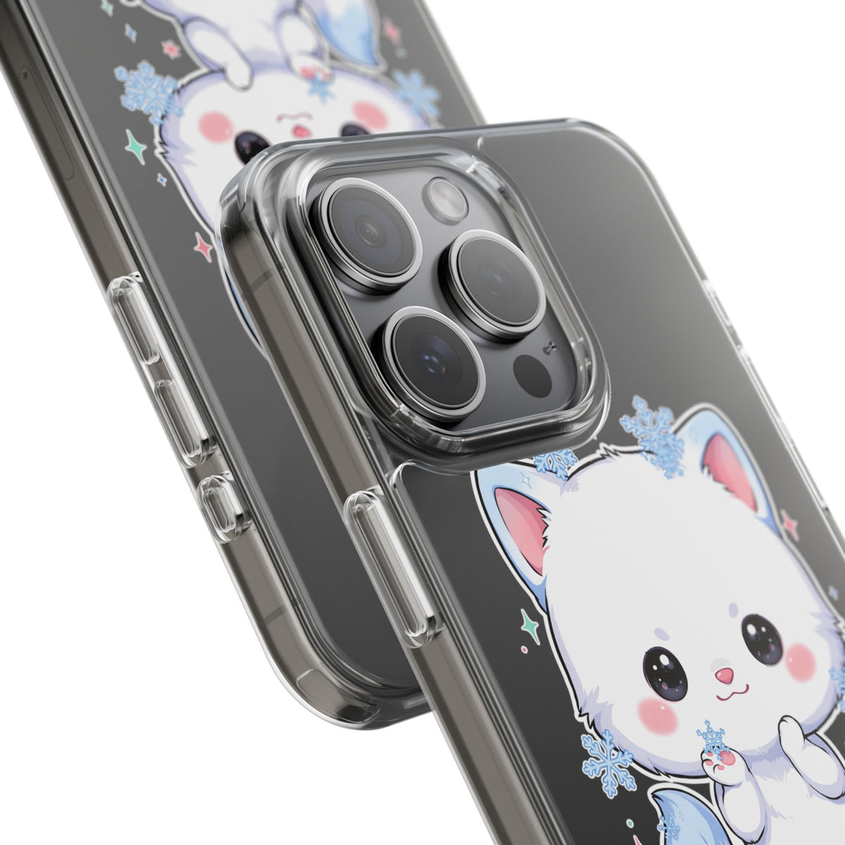 Kawaii Arctic Fox Phone Case, Cute Snowflake Clear Case