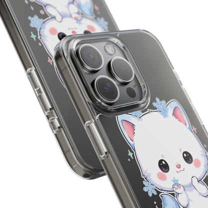 Kawaii Arctic Fox Phone Case, Cute Snowflake Clear Case