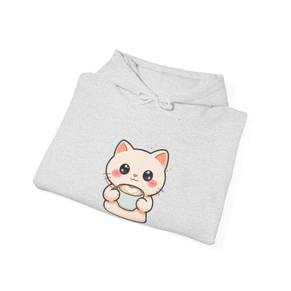 Kawaii Cat Latte Hoodie, Cute Cozy Cat Sweatshirt
