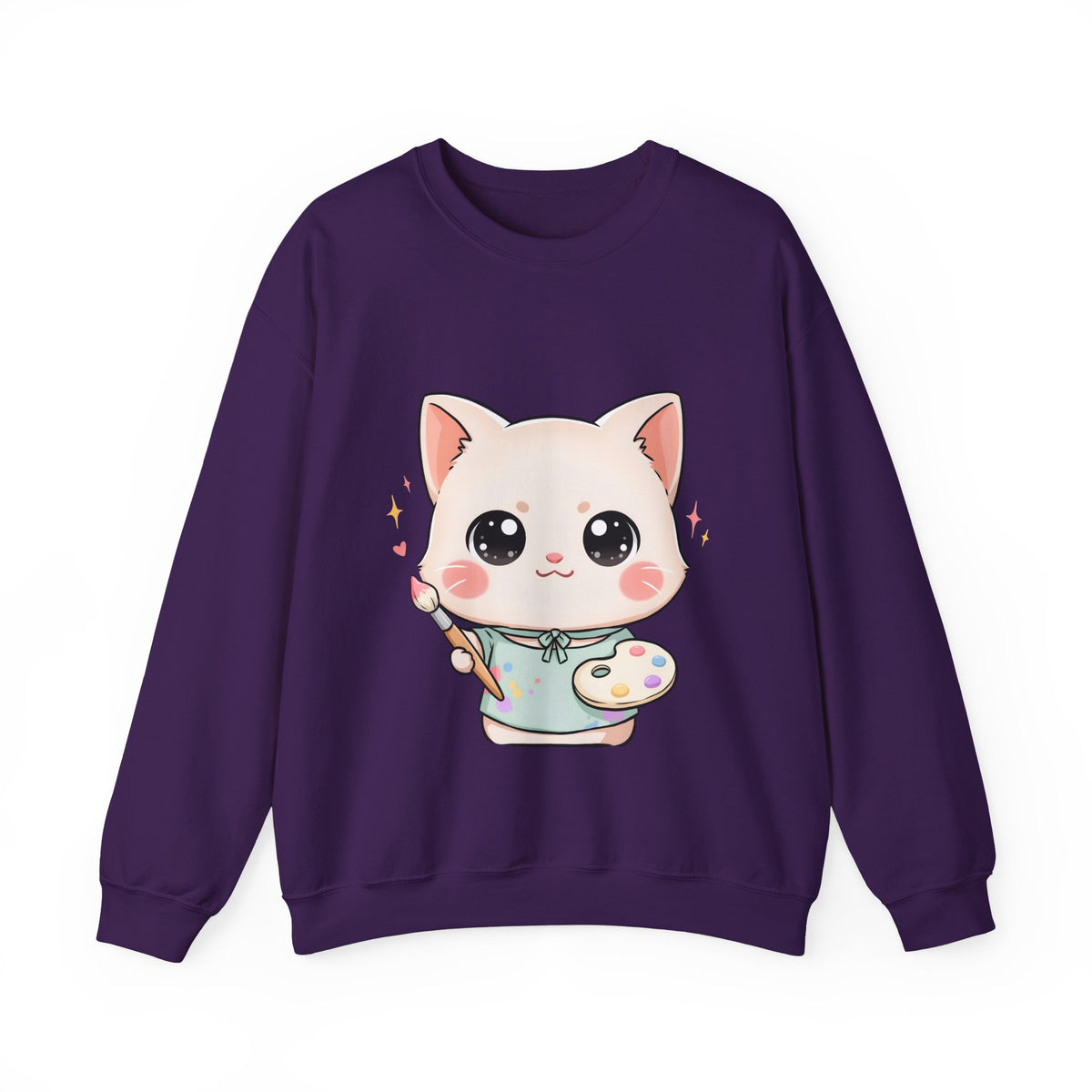Kawaii Artist Cat Sweatshirt, Cute Creative Cat Lover Gift