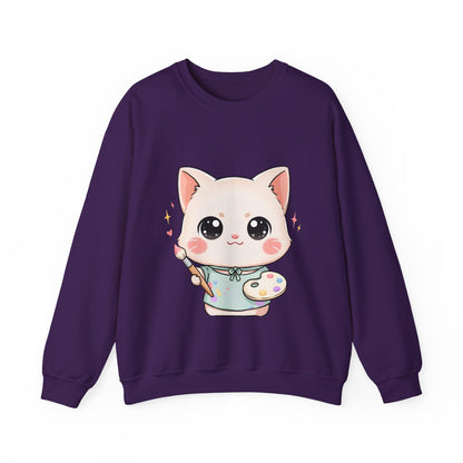Kawaii Artist Cat Sweatshirt, Cute Creative Cat Lover Gift