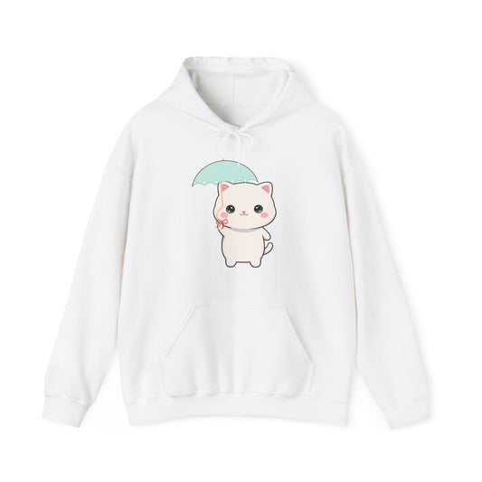 Kawaii Cat Hoodie, Cute Umbrella Cat Unisex Sweatshirt