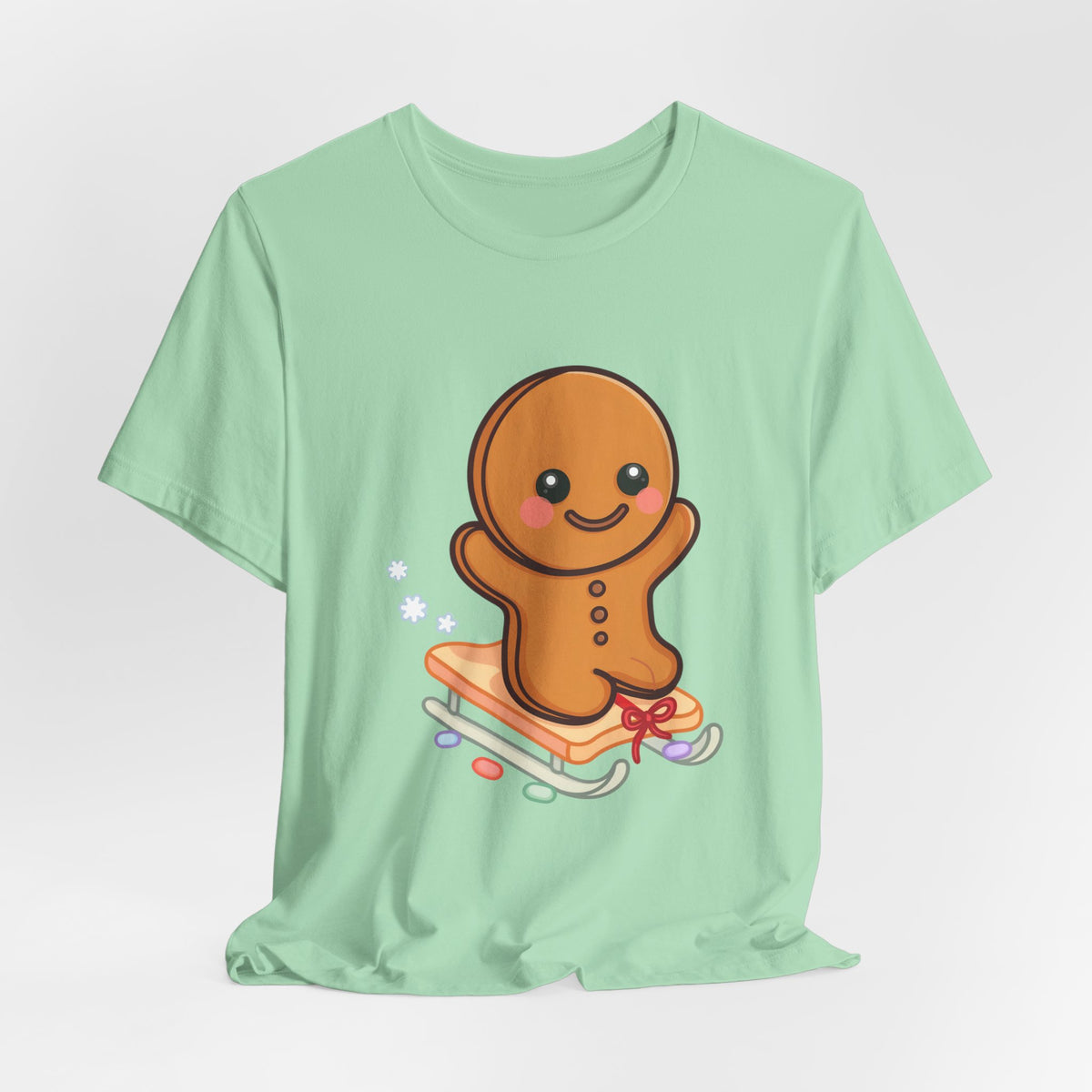 Gingerbread Man T-Shirt – Kawaii Holiday Sledding