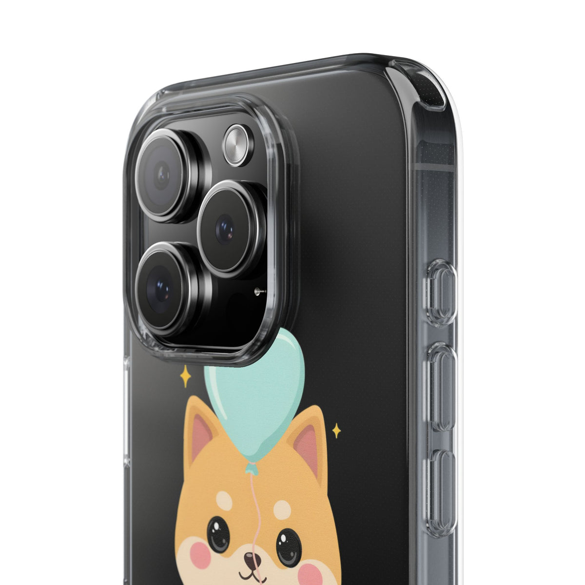 Kawaii Shiba Inu Clear Phone Case with Heart Balloon