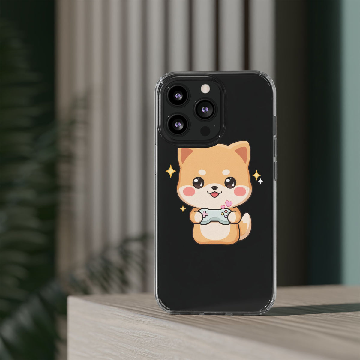 Kawaii Shiba Inu Gamer Phone Case, Clear Impact-Resistant