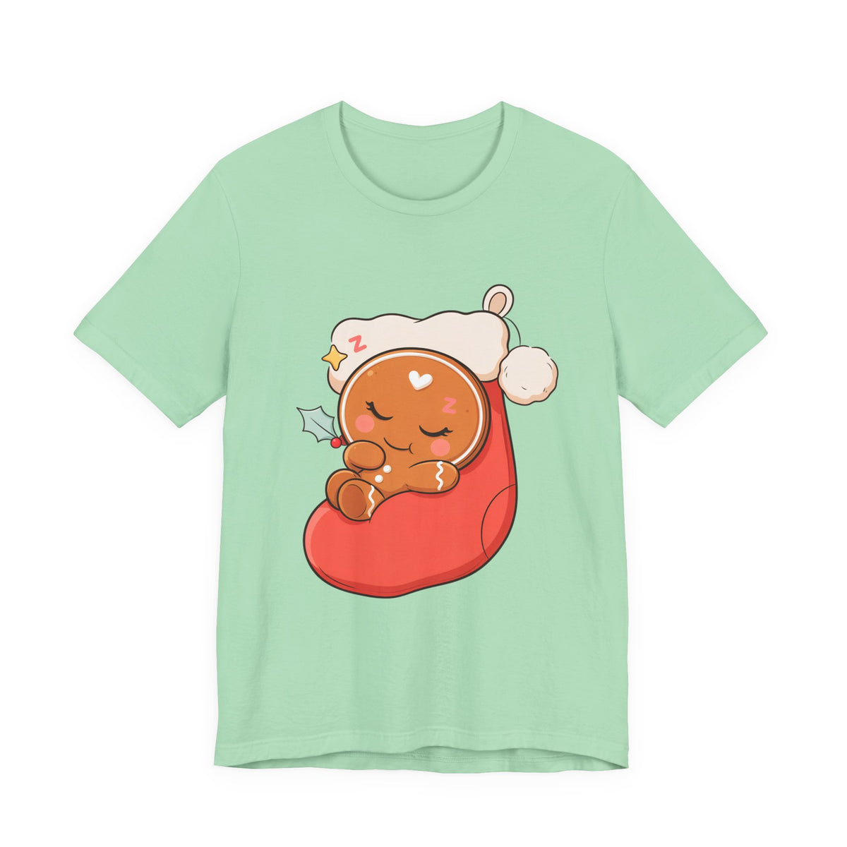 Sleeping Gingerbread Man Christmas T-Shirt, Kawaii Holiday Tee