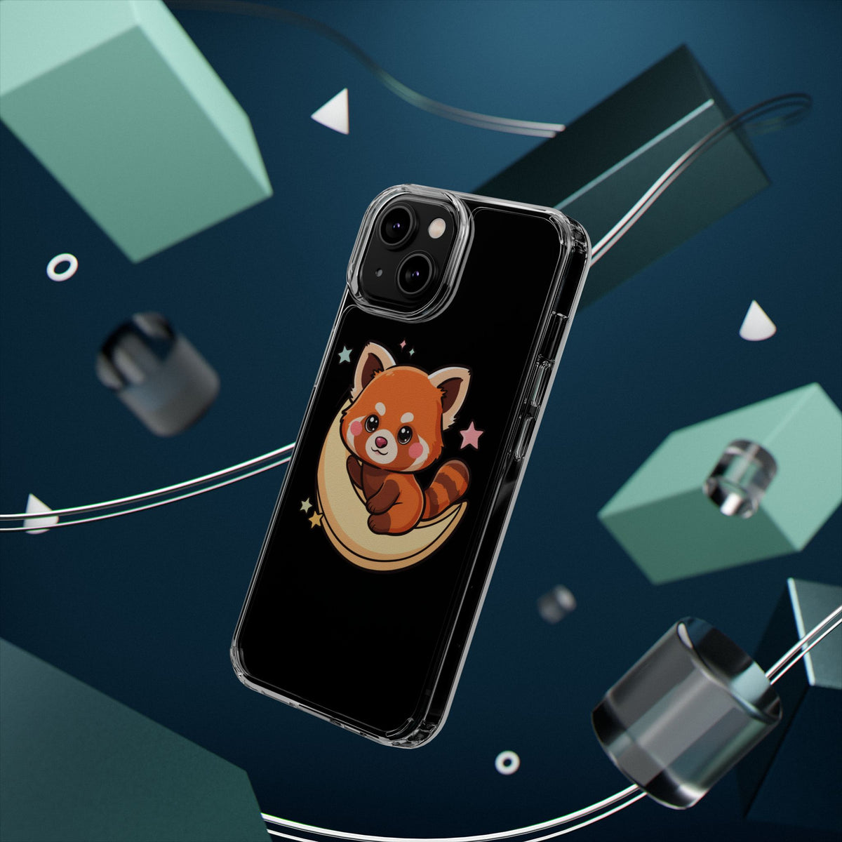 Red Panda Phone Case, Kawaii Moon Companion