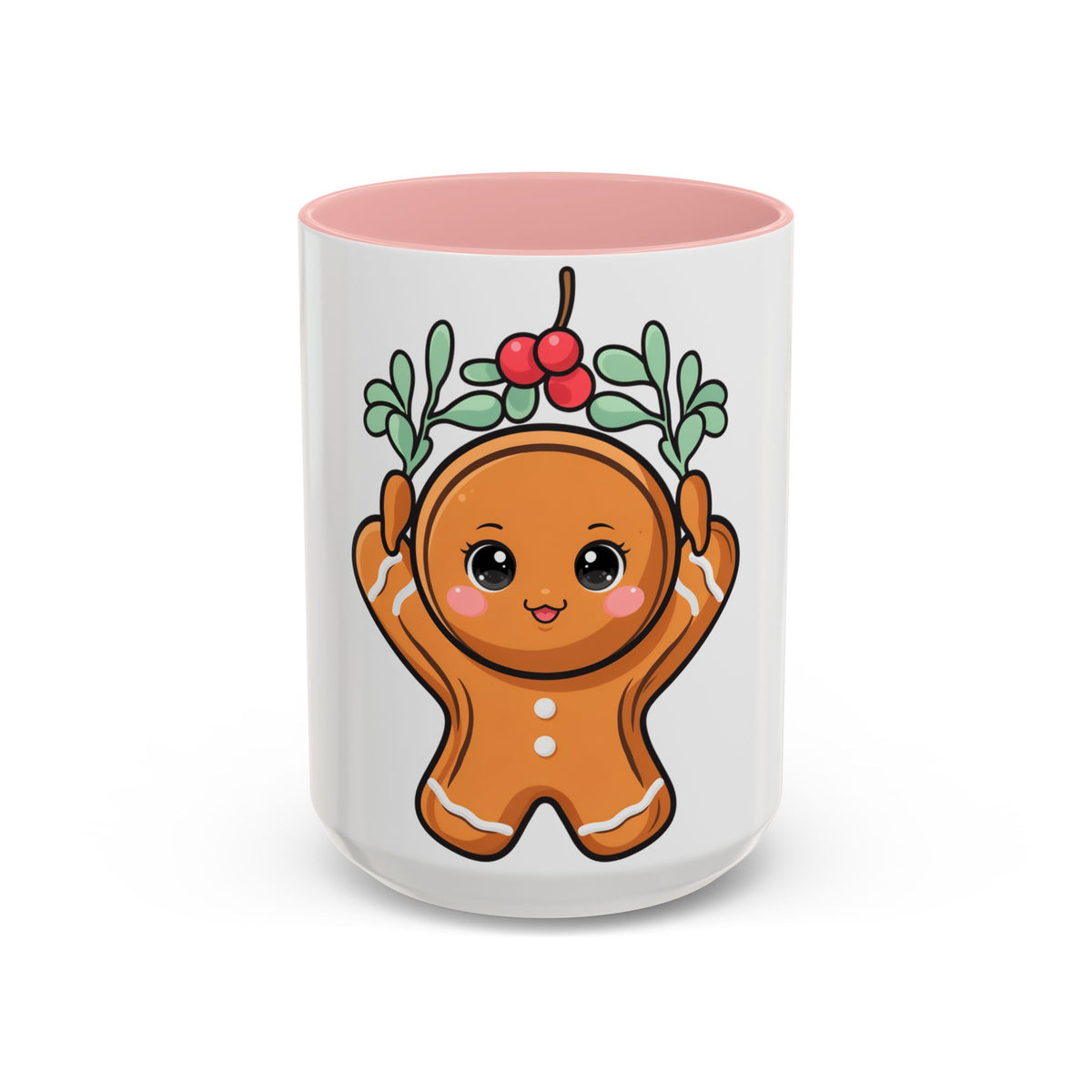 Kawaii Gingerbread Mug with Mistletoe | Christmas Accent Mug