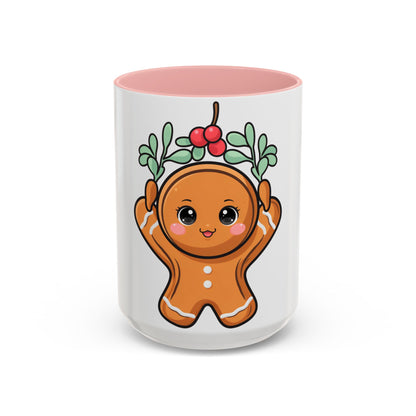 Kawaii Gingerbread Mug with Mistletoe | Christmas Accent Mug
