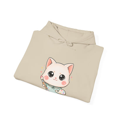 Kawaii Cat Artist Hoodie, Cute Painter Cat Sweatshirt