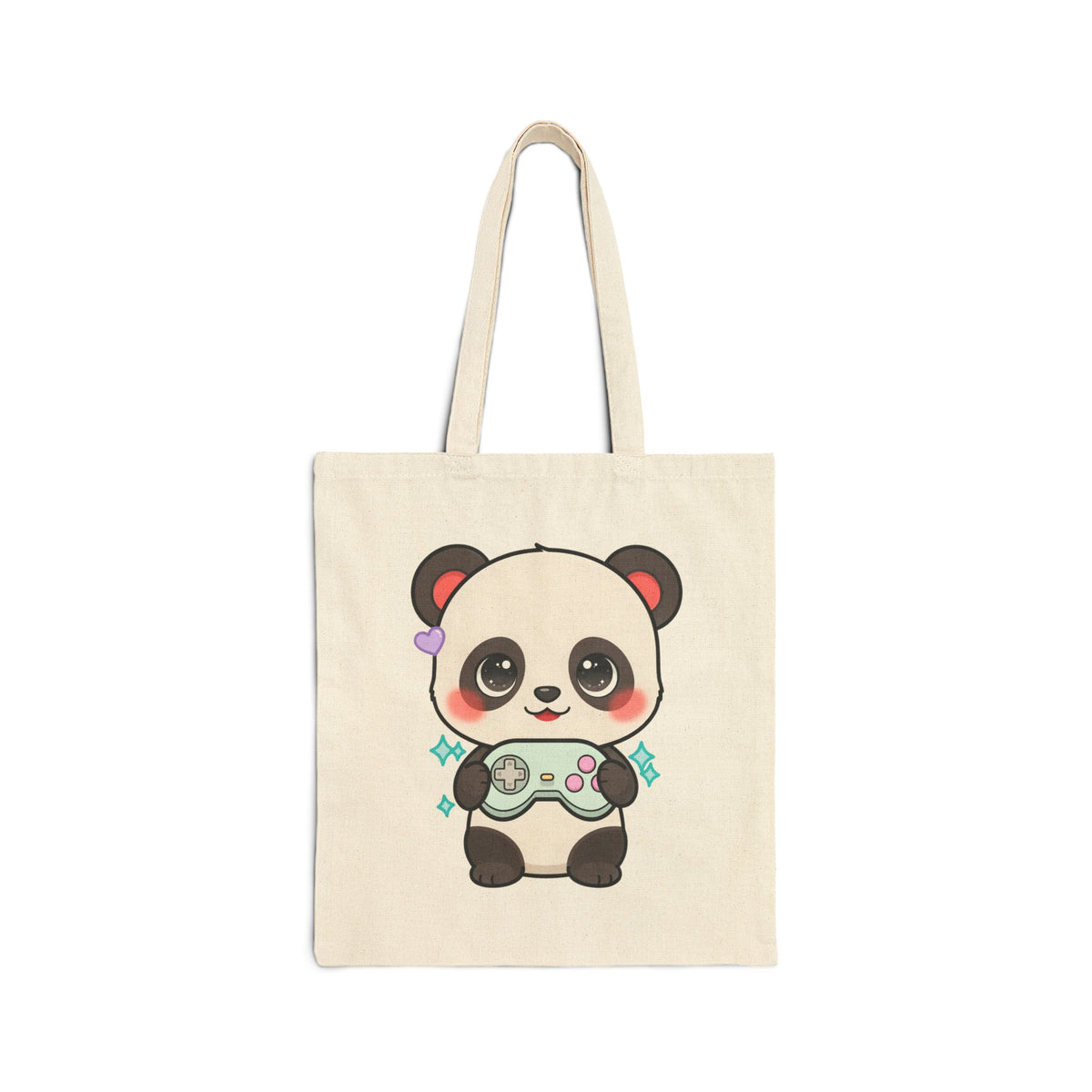 Kawaii Gamer Panda Cotton Canvas Tote Bag