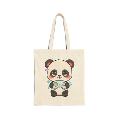 Kawaii Gamer Panda Cotton Canvas Tote Bag