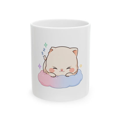 Kawaii Sleeping Cat Mug, Cute Cloud Cat Ceramic Cup