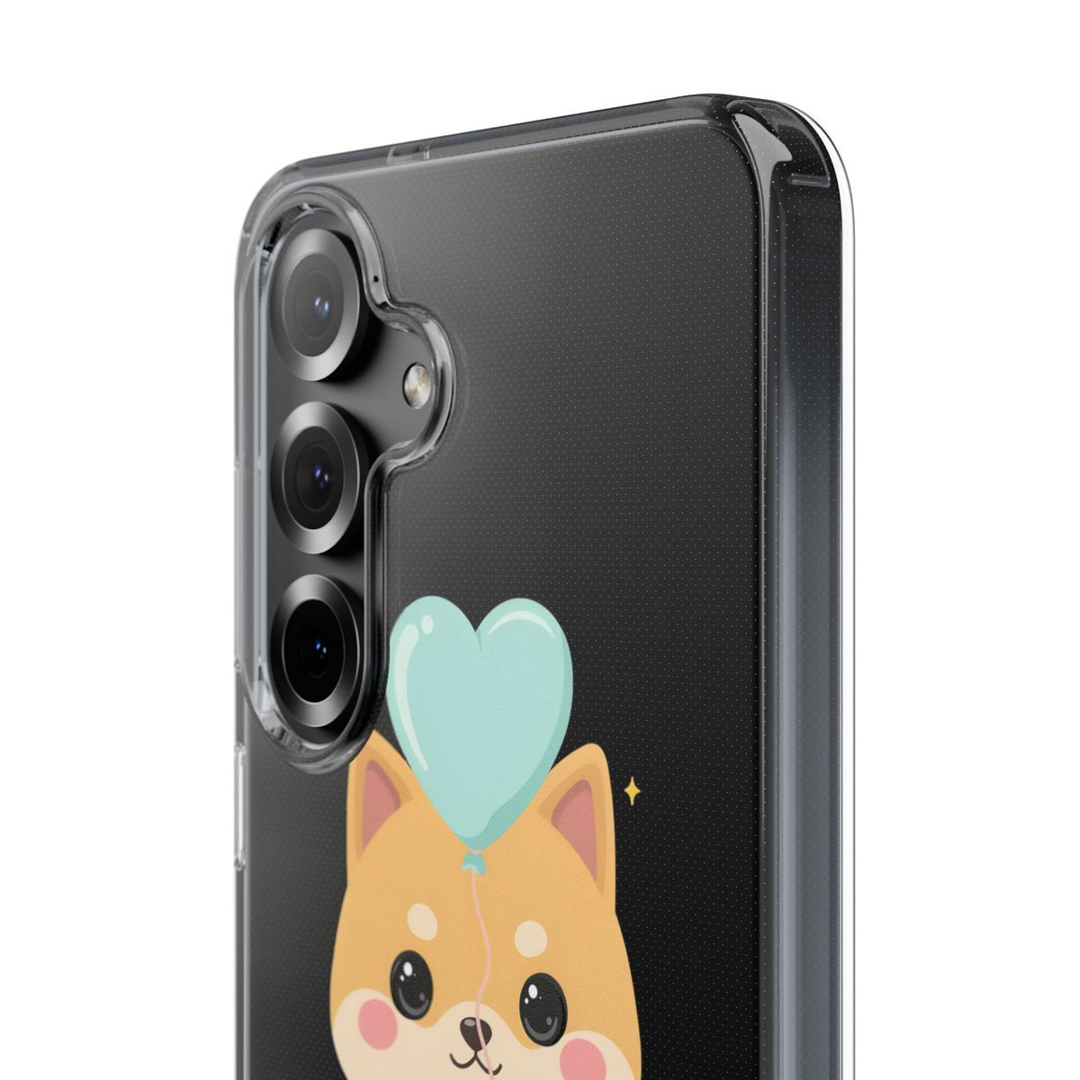 Kawaii Shiba Inu Clear Phone Case with Heart Balloon