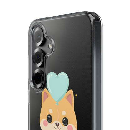 Kawaii Shiba Inu Clear Phone Case with Heart Balloon
