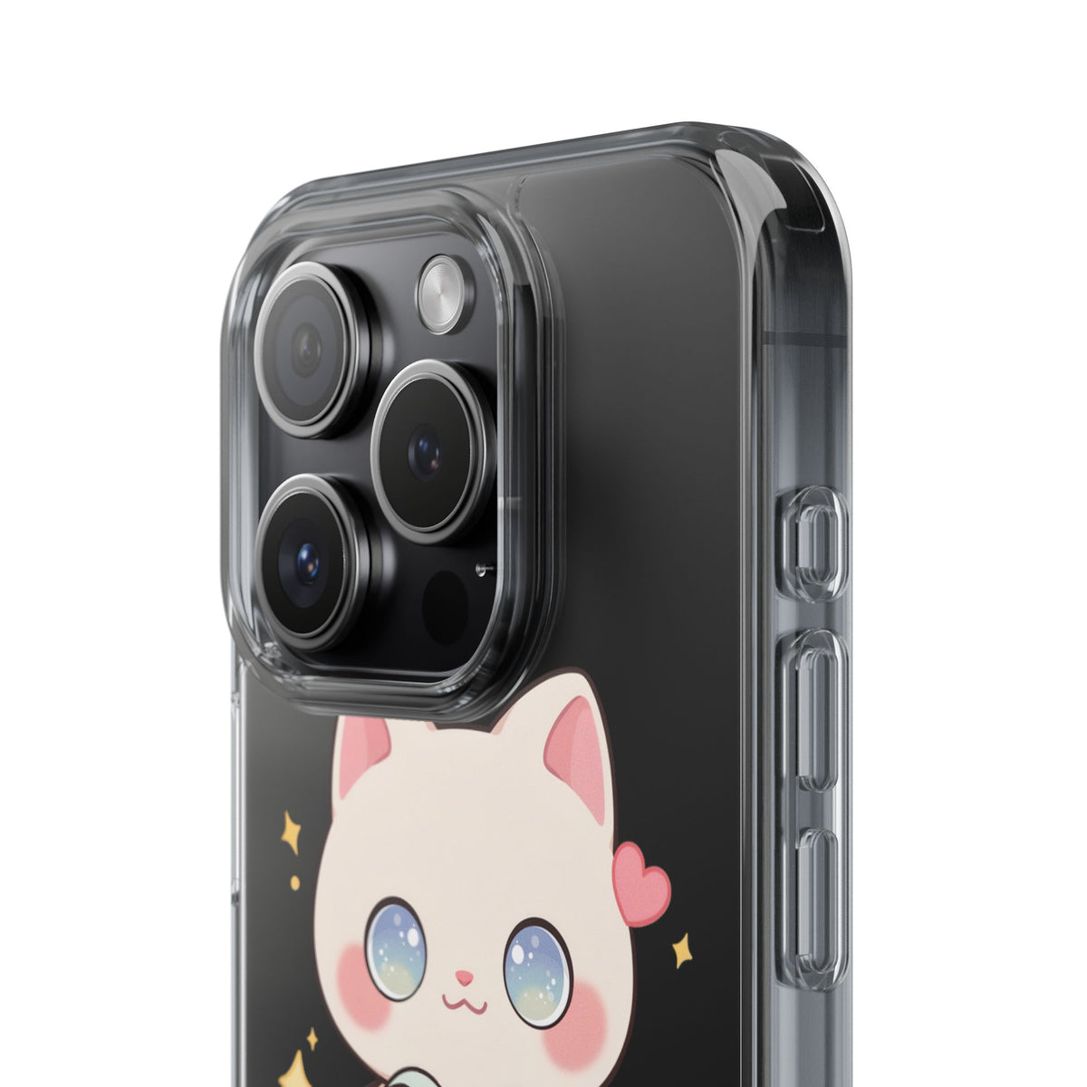 Kawaii Gamer Cat Clear Phone Case for Gaming Fans