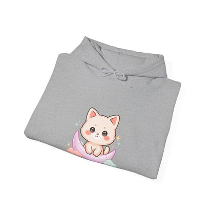 Kawaii Cat Moon Hoodie, Cute Celestial Cat Sweatshirt