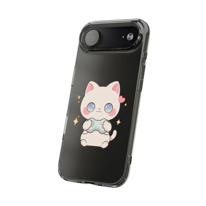 Kawaii Gamer Cat Clear Phone Case for Gaming Fans