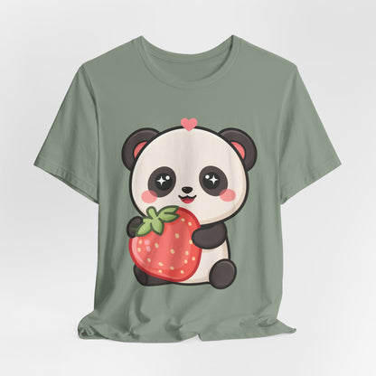 Kawaii Panda Strawberry T-Shirt – Sweet Chibi Animal Tee