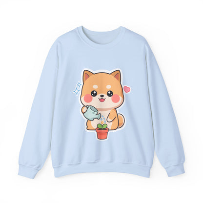Kawaii Shiba Inu Sweatshirt, Cute Plant Lover Crewneck
