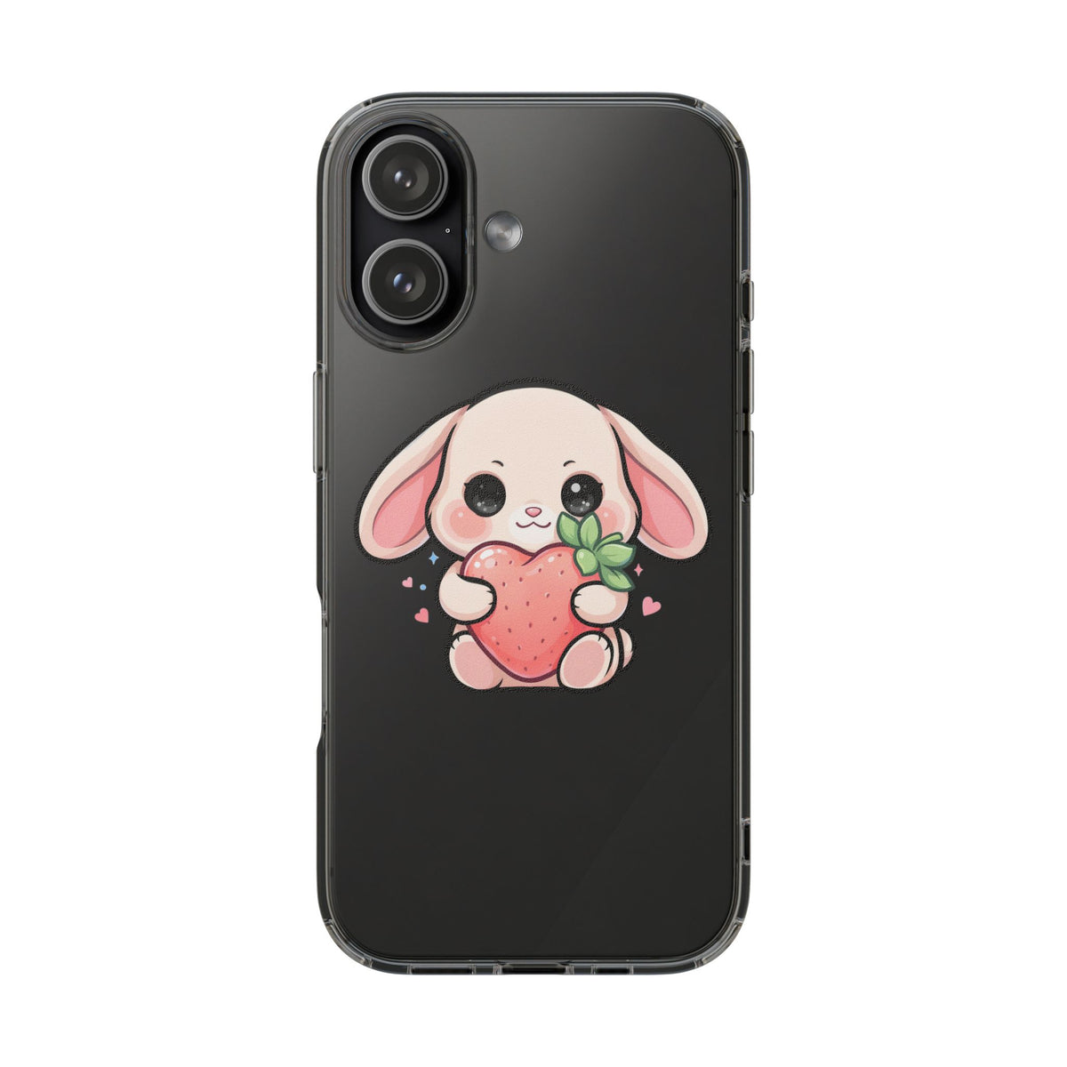 Kawaii Bunny Strawberry Phone Case, Clear Impact-Resistant